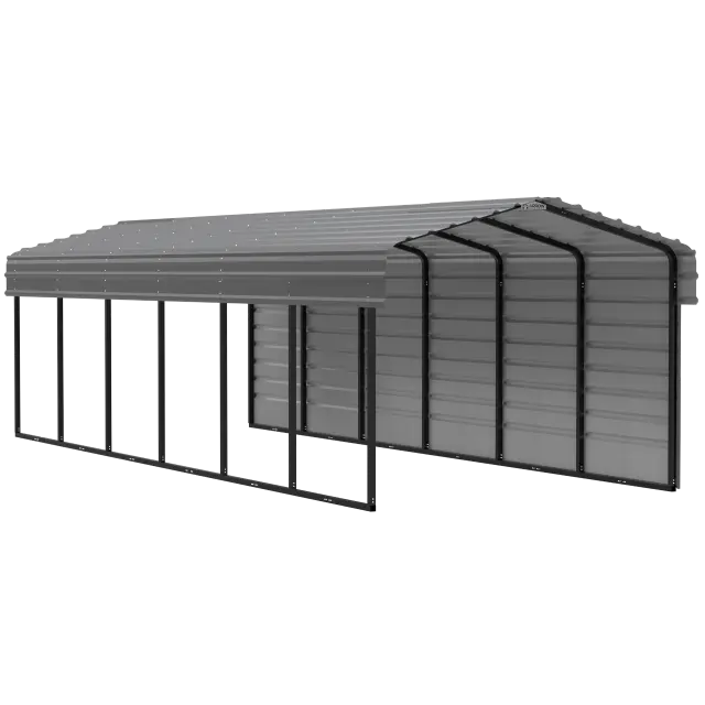 Abri d'auto Arrow en acier galvanisé 10 x 29 x 7 pi, fermé sur 1 côté, charbon