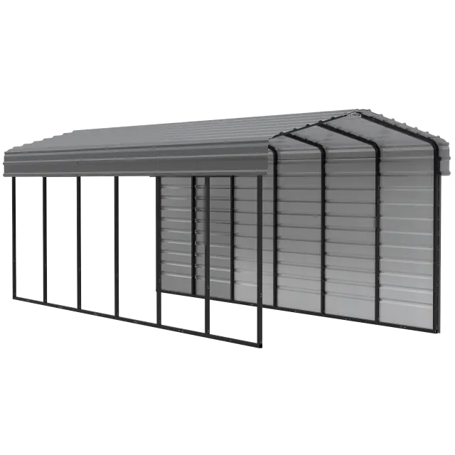 Abri d'auto Arrow en acier galvanisé 10 x 29 x 9 pi, fermé sur 1 côté, charbon