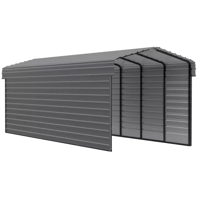 Abri d'auto Arrow en acier galvanisé 10 x 29 x 9 pi, fermé sur 2 côtés, charbon