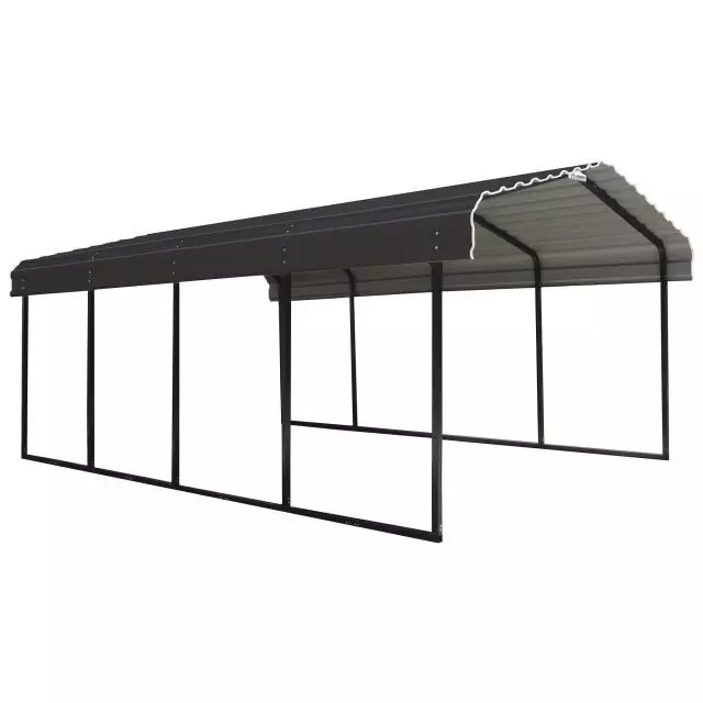 Abri d'auto en acier galvanisé 12 x 20 x 7 pi, noir/charbon