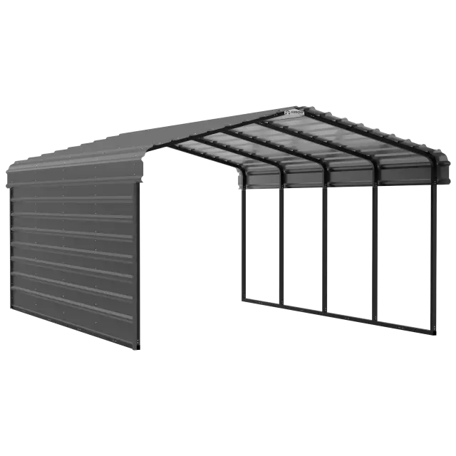 Arrow Carports Abri d'auto en acier galvanisé, avec enceinte 1 côté, Kit abri d'auto métallique, 12' x 20' x 7', charbon