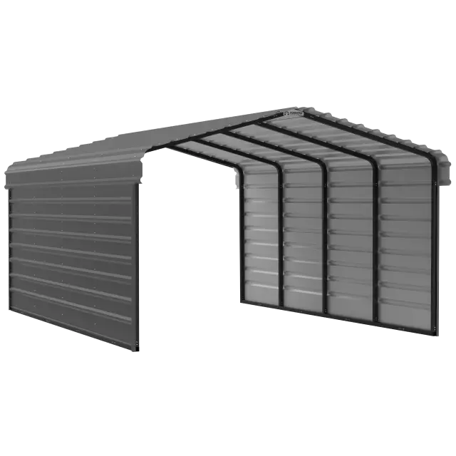 Arrow Carports Abri d'auto en acier galvanisé, avec enceinte 2 côtés, Kit abri d'auto métallique, 12' x 20' x 7', charbon