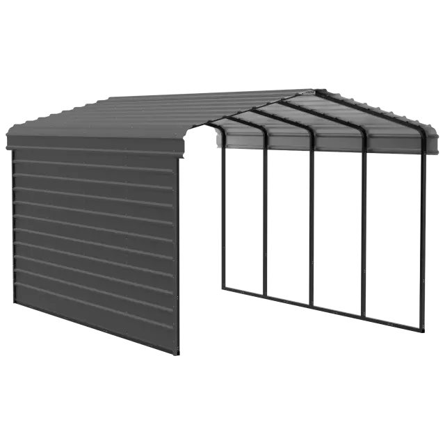 Abri d'auto Arrow en acier galvanisé 12 x 20 x 9 pi, fermé sur 1 côté, charbon