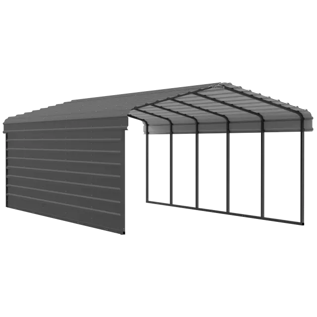Arrow Carports Abri d'auto en acier galvanisé, avec enceinte 1 côté, Kit abri d'auto métallique, 12' x 24' x 7', charbon