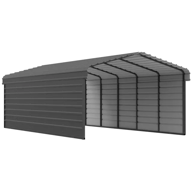 Arrow Carports Abri d'auto en acier galvanisé, avec enceinte 2 côtés, Kit abri d'auto métallique, 12' x 24' x 7', charbon