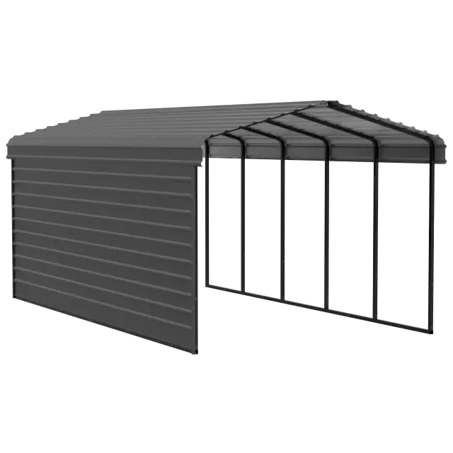 Abri d'auto Arrow en acier galvanisé 12 x 24 x 9 pi, fermé sur 1 côté, charbon
