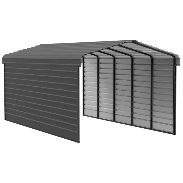 Arrow Carports Galvanized Steel Carport, with 2-Sided Enclosure, Compact Car Metal Carport Kit, 12' x 24' x 9' , Charcoal