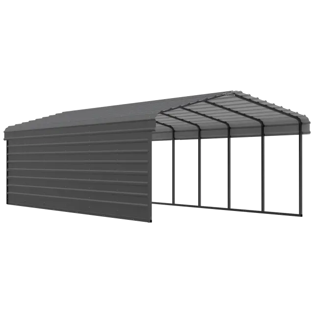 Arrow Carports Abri d'auto en acier galvanisé, avec enceinte 1 côté, Kit abri d'auto métallique, 12' x 29' x 7', charbon