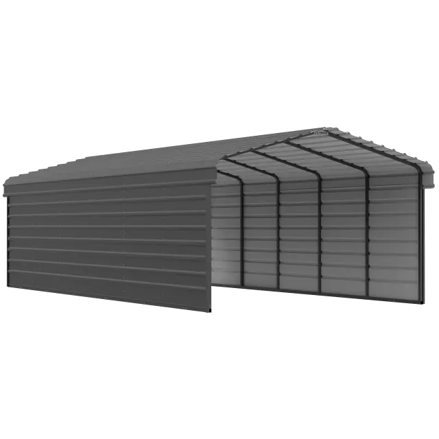 Arrow Carports Abri d'auto en acier galvanisé, avec enceinte 2 côtés, Kit abri d'auto métallique, 12' x 29' x 7', charbon
