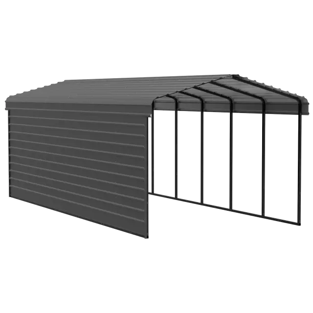 Abri d'auto Arrow en acier galvanisé 12 x 29 x 9 pi, fermé sur 1 côté, charbon