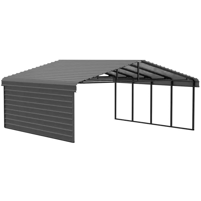 Arrow Carports Abri d'auto en acier galvanisé, avec enceinte 1 côté, Kit abri d'auto métallique, 20' x 20' x 7', charbon
