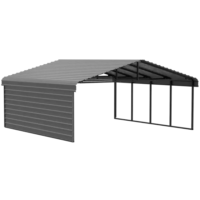 Arrow Carports Abri d'auto en acier galvanisé, avec enceinte 1 côté, Kit abri d'auto métallique, 20' x 20' x 9', charbon