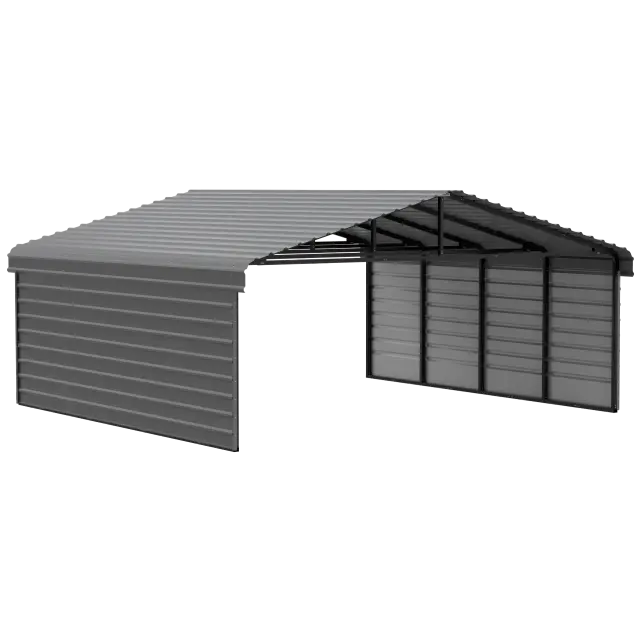 Arrow Carports Abri d'auto en acier galvanisé, avec enceinte 2 côtés, Kit abri d'auto métallique, 20' x 20' x 9', charbon