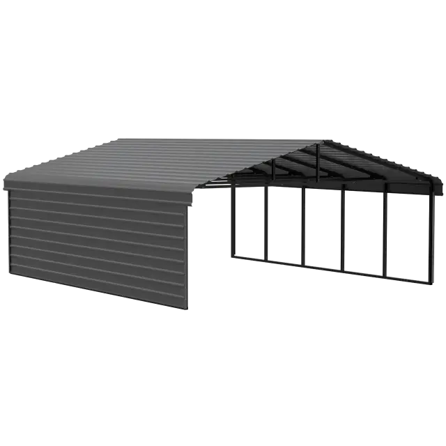 Arrow Carports Galvanized Steel Carport, with 1-Sided Enclosure, Compact Car Metal Carport Kit, 20' x 24' x 7' , Charcoal