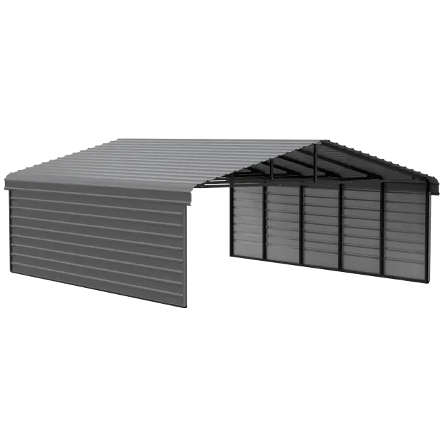 Arrow Carports Abri d'auto en acier galvanisé, avec enceinte 2 côtés, Kit abri d'auto métallique, 20' x 24' x 7', charbon