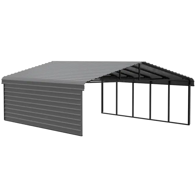 Arrow Carports Abri d'auto en acier galvanisé, avec enceinte 1 côté, Kit abri d'auto métallique, 20' x 24' x 9', charbon