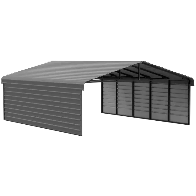 Arrow Carports Abri d'auto en acier galvanisé, avec enceinte 2 côtés, Kit abri d'auto métallique, 20' x 24' x 9', charbon