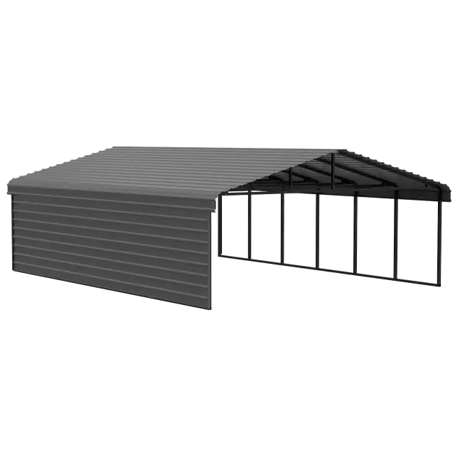 Arrow Carports Abri d'auto en acier galvanisé, avec enceinte 1 côté, Kit abri d'auto métallique, 20' x 29' x 7', charbon