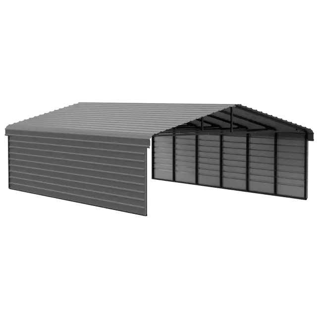 Arrow Carports Abri d'auto en acier galvanisé, avec enceinte 2 côtés, Kit abri d'auto métallique, 20' x 29' x 7', charbon
