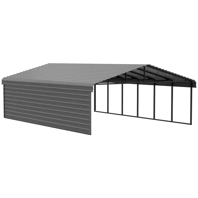 Arrow Carports Abri d'auto en acier galvanisé, avec enceinte 1 côté, Kit abri d'auto métallique, 20' x 29' x 9', charbon
