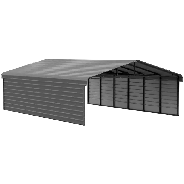 Arrow Carports Abri d'auto en acier galvanisé, avec enceinte 2 côtés, Kit abri d'auto métallique, 20' x 29' x 9', charbon