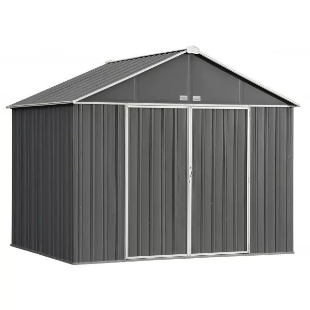 Remise EZEE Shed en acier galvanisé 10 x 8 pi, pignon extra-haut, charbon avec garniture crème