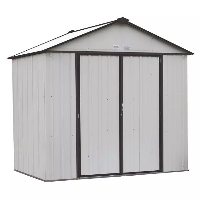 Remise EZEE Shed en acier galvanisé 8 x 7 pi, pignon haut, crème avec garniture charbon