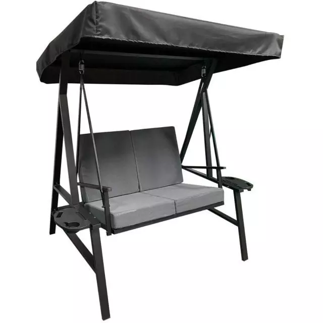 Deluxe two-seater swing with cushions and sides table - Corriveau