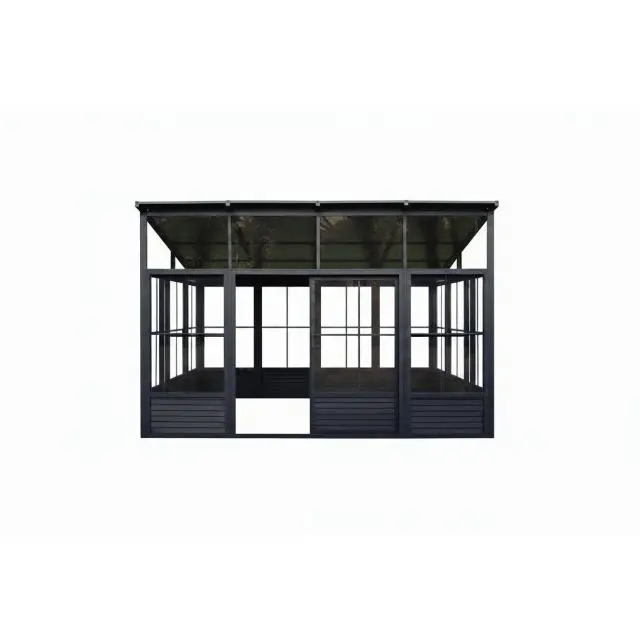 Gazebo Penguin Narvik 12 x 15-ft Grey Aluminum Solarium with Metal Roof and Double Sliding Doors