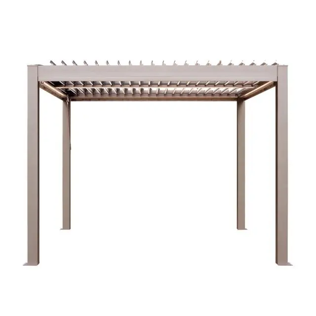 Gazebo Penguin Vikos 10 x 10 ft. Aluminum Freestanding Pergola with Curtain Tracks, Greige