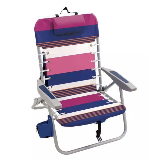 RIO Beach 4-Position Lace-Up Aluminum Backpack Beach Chair, Purple, Blue and Pink Stripes