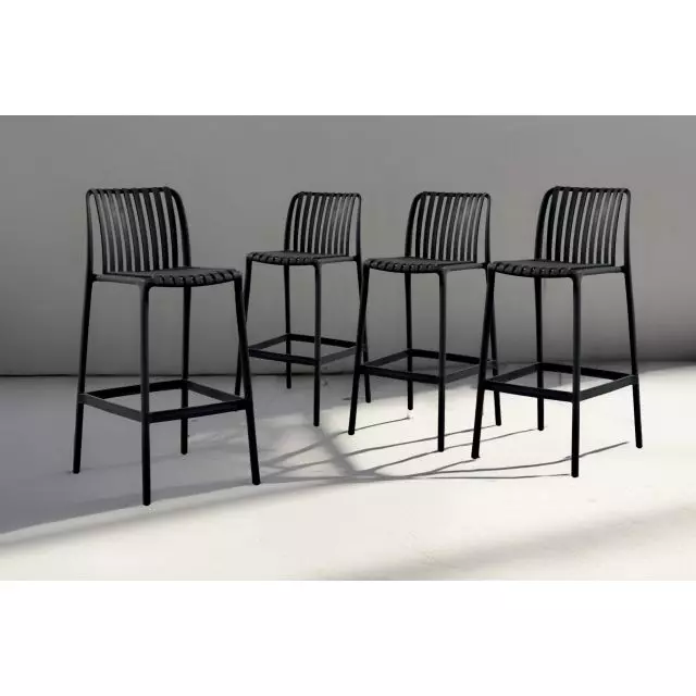 Chaise de bar Summer avec accoudoirs et rayures - noir (4 chaises)