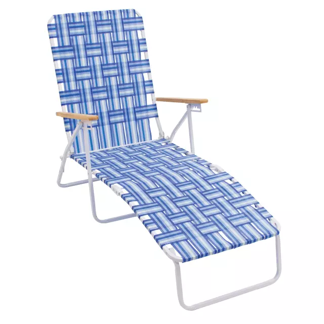 Camp & Go Folding Web Chaise Lounge, 4 Positions, Blue and White