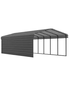 Arrow Galvanized Steel Carport 12 x 29 x 7 ft., 1-Sided Enclosure, Charcoal