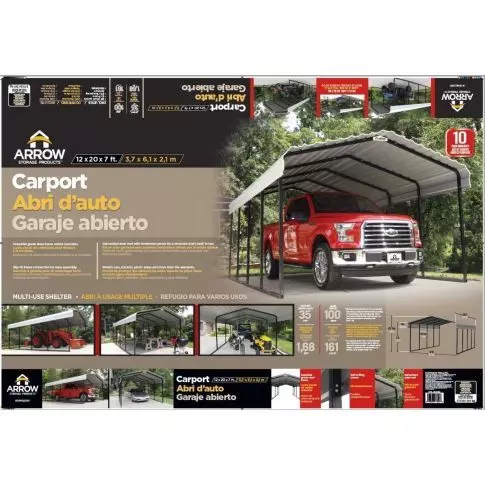 Arrow Abri d'auto en acier 12 x 20 x 7 pi.