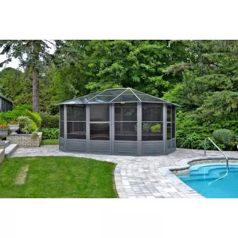 Gazebo Penguin Florence Solarium avec Toit en polycarbonate 12 Pi. x 15 Pi. couleur Gris