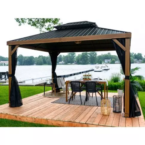 Gazebo Penguin Yosemite 10 x 10' double roof galvanized steel roof, aluminum posts wood finish