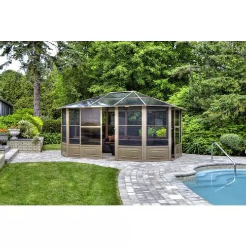 Gazebo Penguin Florence Solarium avec Toit en polycarbonate 12 Pi. x 15 Pi. couleur Sable