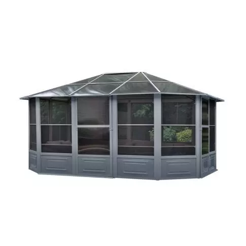 Gazebo Penguin Florence Solarium avec Toit en polycarbonate 12 Pi. x 15 Pi. couleur Gris