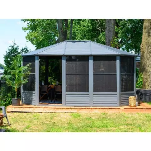Gazebo Penguin Florence金属屋顶阳光房 12英尺 x 15英尺 石板色