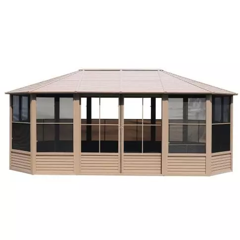 Gazebo Penguin Florence金属屋顶阳光房 12英尺 x 18英尺 沙色