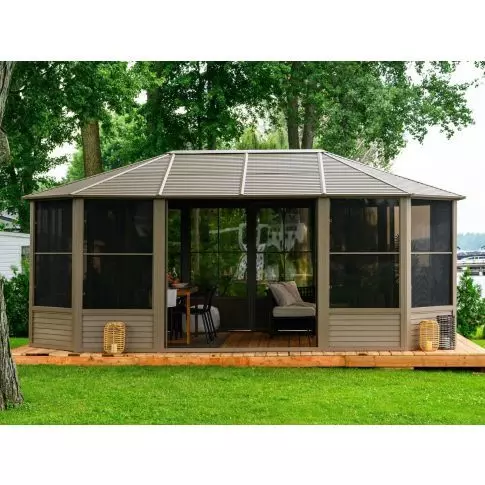 Gazebo Penguin Florence金属屋顶阳光房 12英尺 x 18英尺 沙色