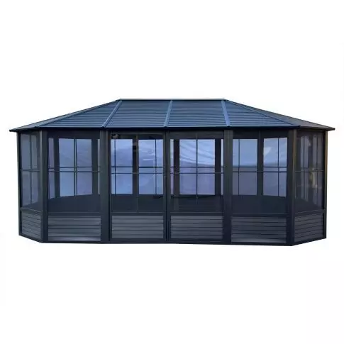 Gazebo Penguin Florence阳光房 12 x 18 金属屋顶 黑色