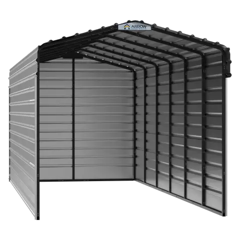 Arrow Steel Carport With 3 Wall Kits, 10X29X09, Eggshell