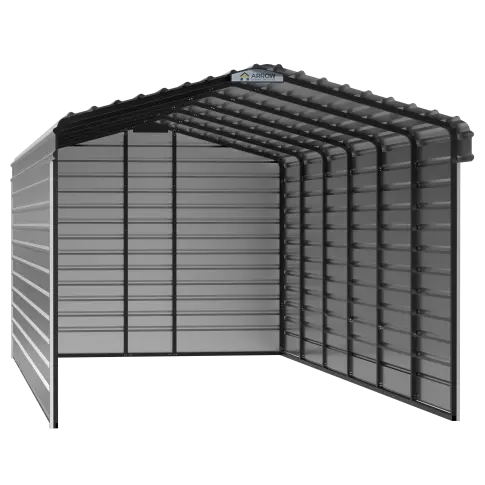Arrow Steel Carport With 3 Wall Kits, 12X29X09, Eggshell