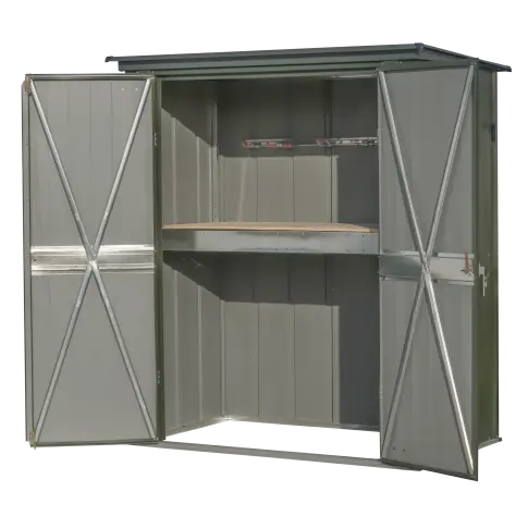 Scotts 5' X 3' Outdoor Potting Shed With Hanging Tool Rack And Tabletop Surface, Modern 2-Tone Galvanized Steel Garden Tool Shed, Vintage Green/Anthracite