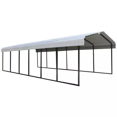 Arrow Abri d'auto en acier galvanisé 12 x 29 x 7 pi, noir/coquille d'œuf