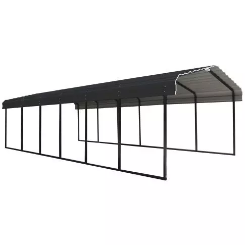 Abri d'auto Arrow en acier galvanisé 12 x 29 x 7 pi, noir/charbon