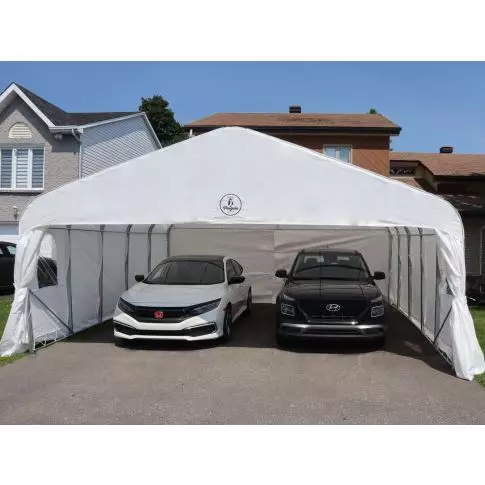 Gazebo Penguin Deluxe Double Car Shelter 18 ft x 20 ft. White