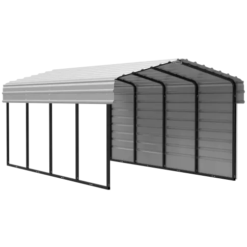 Arrow Carports Galvanized Steel Carport, with 1-Sided Enclosure, Compact Car Metal Carport Kit, 10' x 20' x 7' , Eggshell